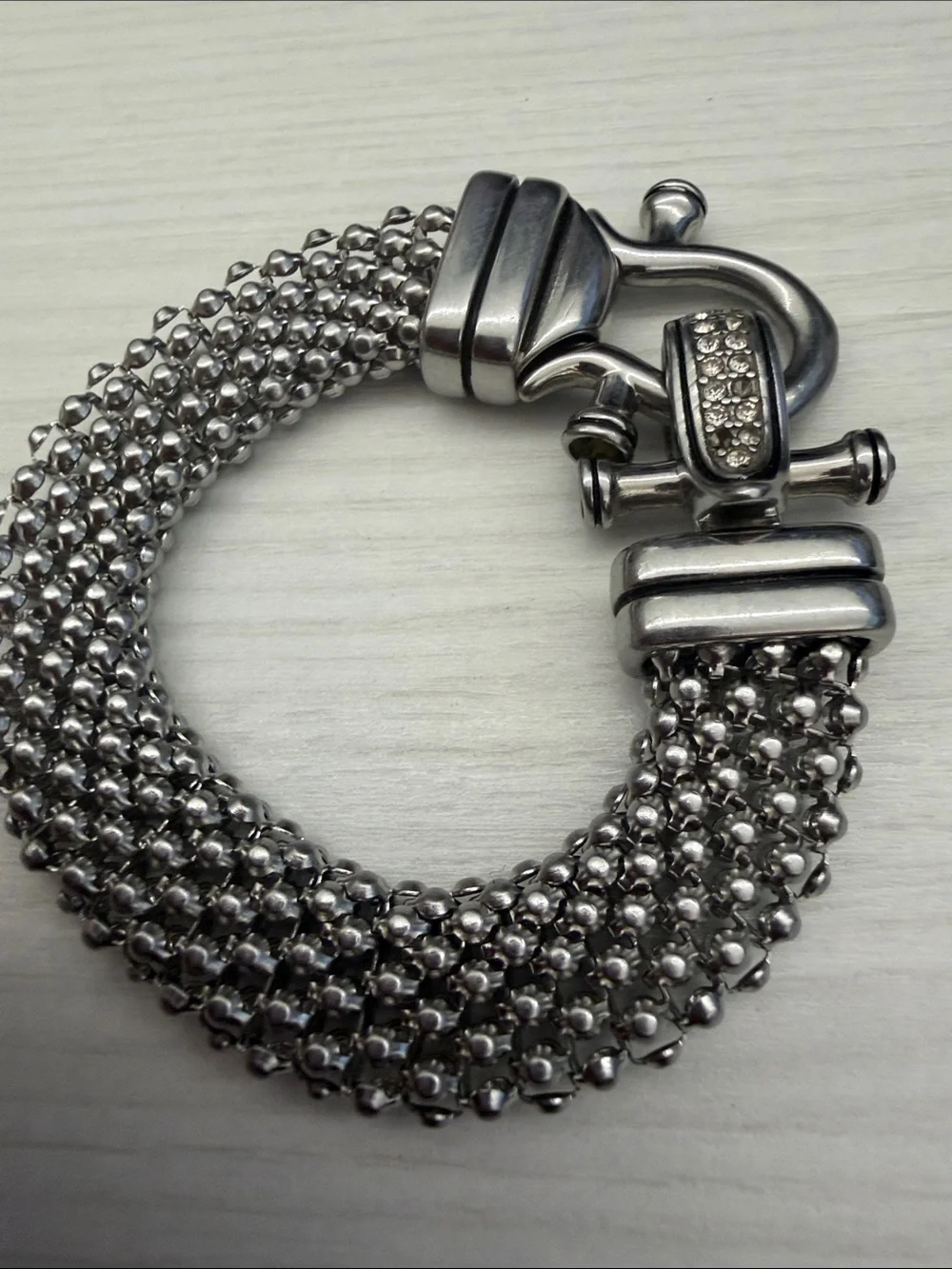 Chunky Silver-Tone Link Bracelet with Sculpted Bead Motif